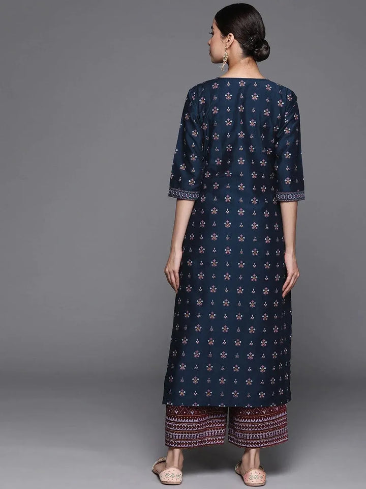 Blue Printed Chanderi Silk Kurta - Libas