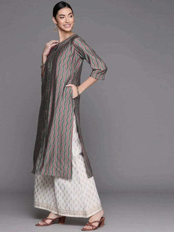 Blue Printed Chanderi Silk Kurta - Libas