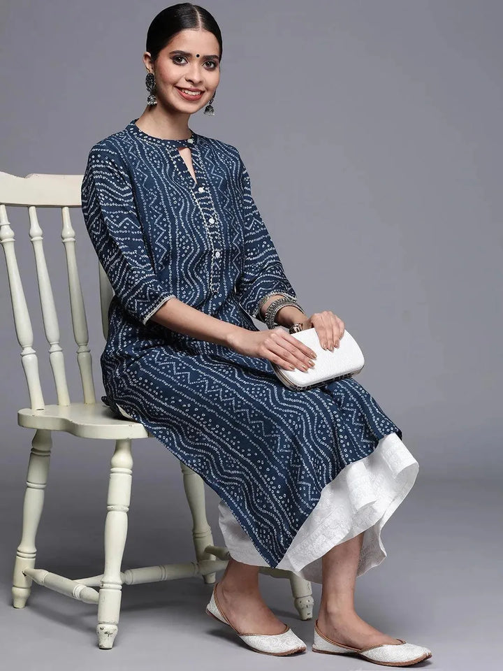 Blue Printed Chanderi Silk Kurta - Libas
