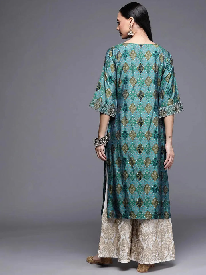 Blue Printed Chanderi Silk Kurta - Libas