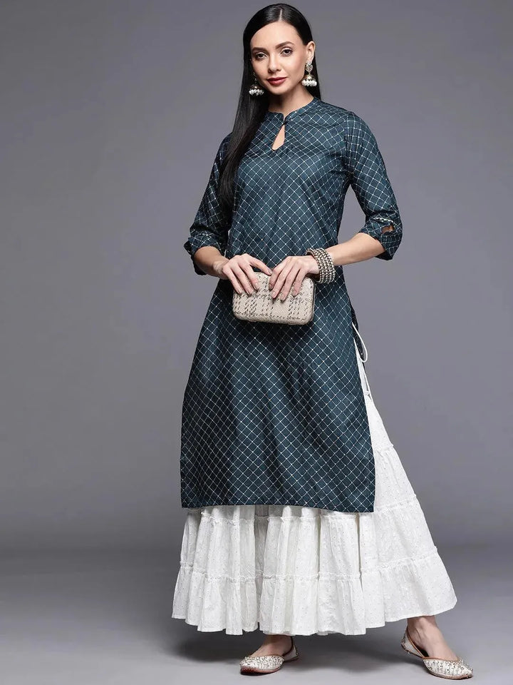 Blue Printed Chanderi Silk Kurta - Libas