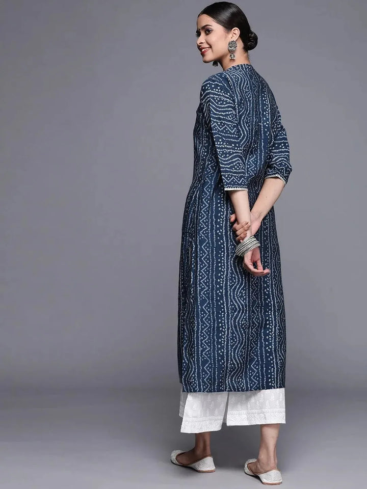 Blue Printed Chanderi Silk Kurta - Libas