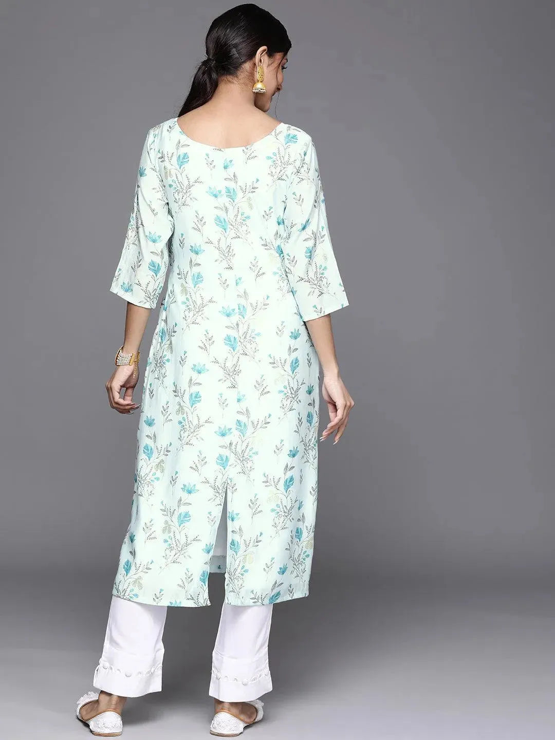 Blue Printed Chanderi Silk Kurta - Libas