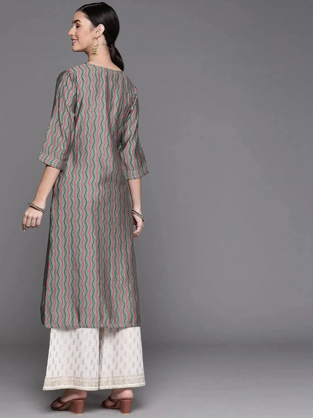 Blue Printed Chanderi Silk Kurta - Libas 