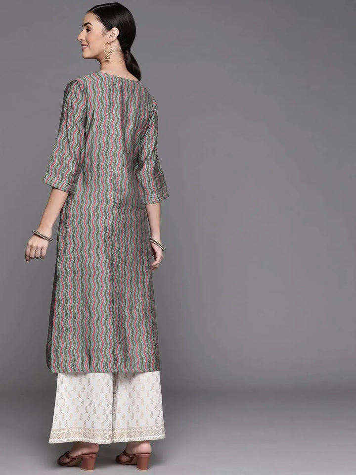 Blue Printed Chanderi Silk Kurta - Libas