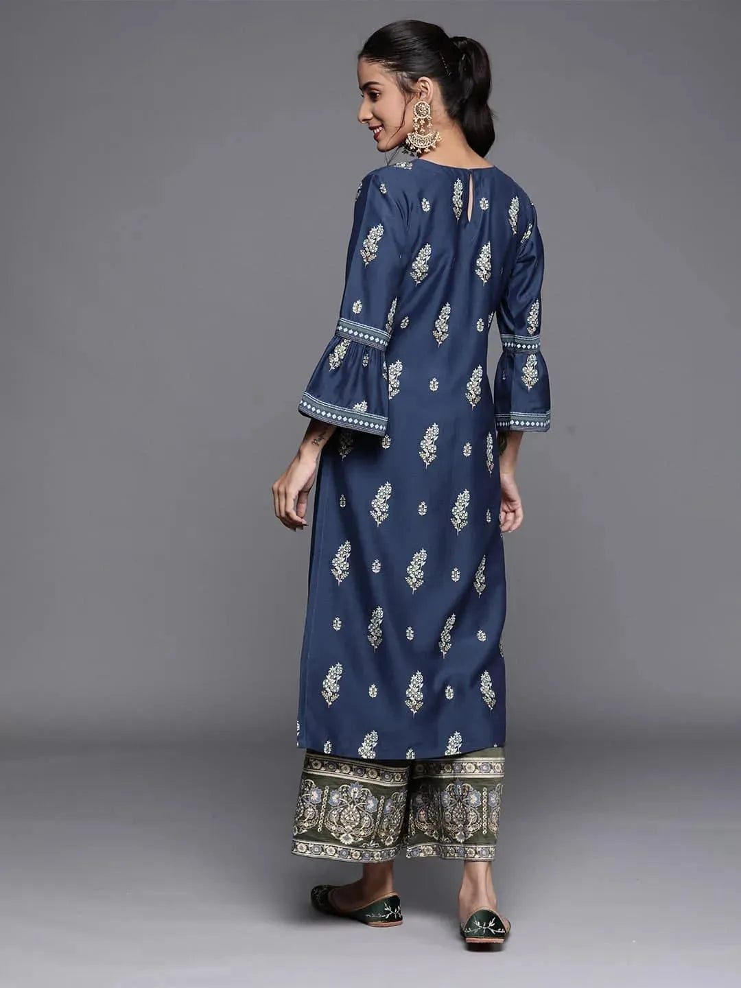 Blue Printed Chanderi Silk Kurta - Libas 