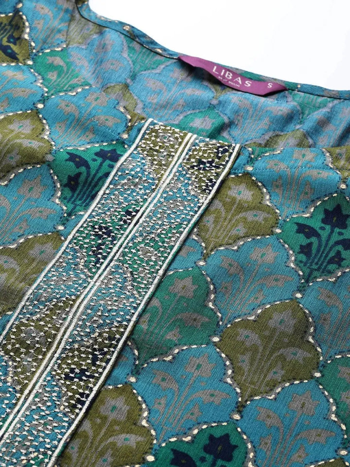 Blue Printed Chanderi Silk Kurta - Libas