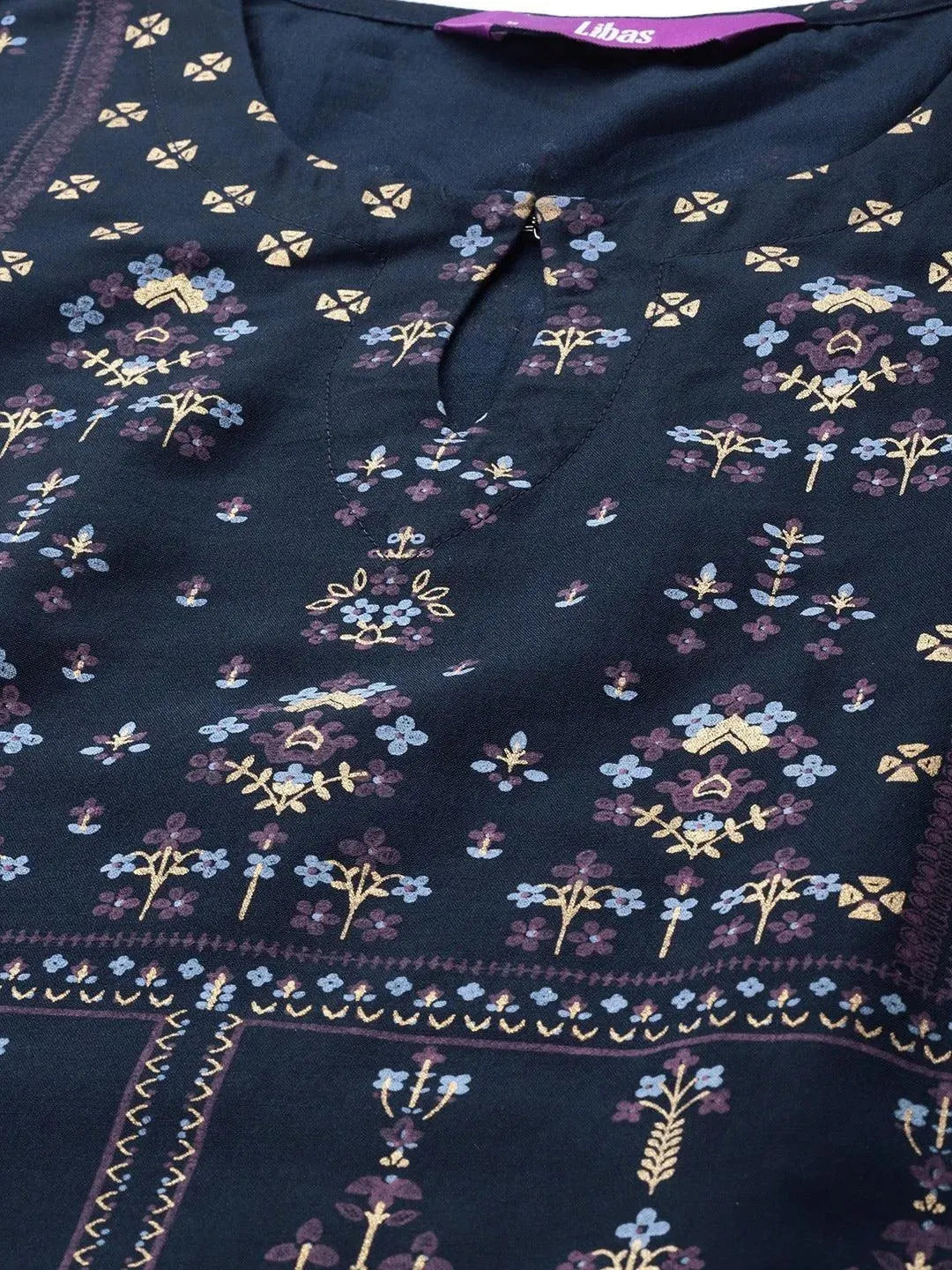 Blue Printed Chanderi Silk Kurta - Libas 