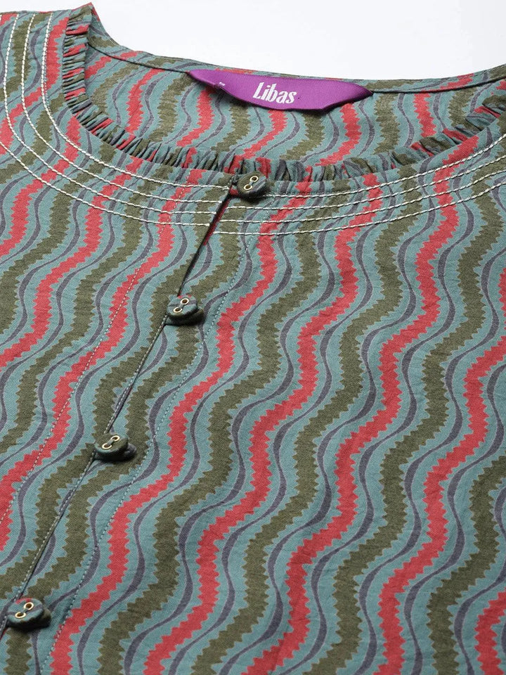 Blue Printed Chanderi Silk Kurta - Libas