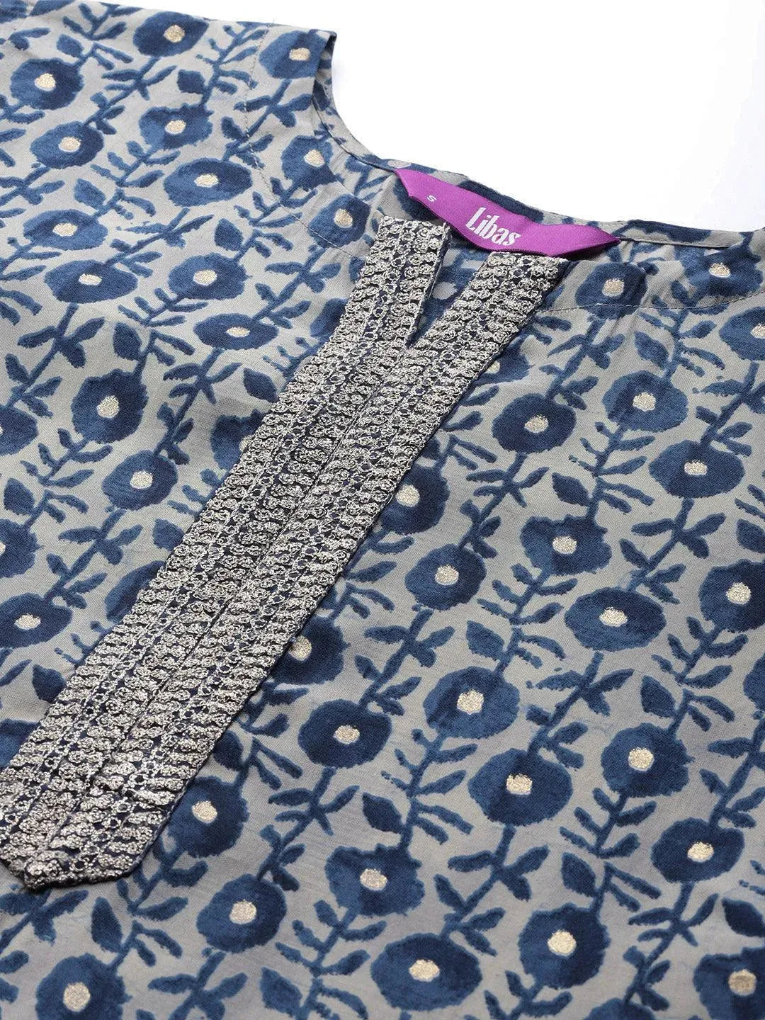 Blue Printed Chanderi Silk Kurta - Libas 