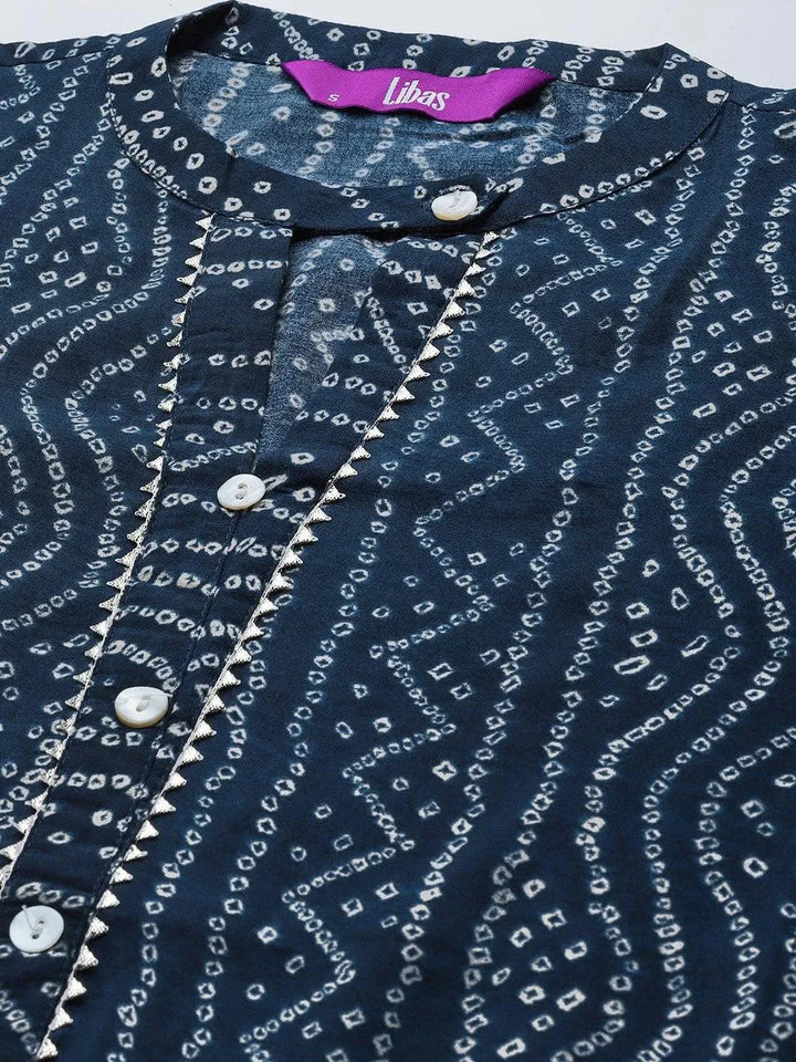 Blue Printed Chanderi Silk Kurta - Libas