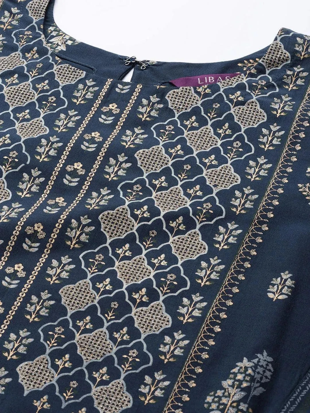 Blue Printed Chanderi Silk Kurta - Libas