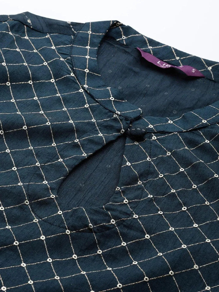 Blue Printed Chanderi Silk Kurta - Libas