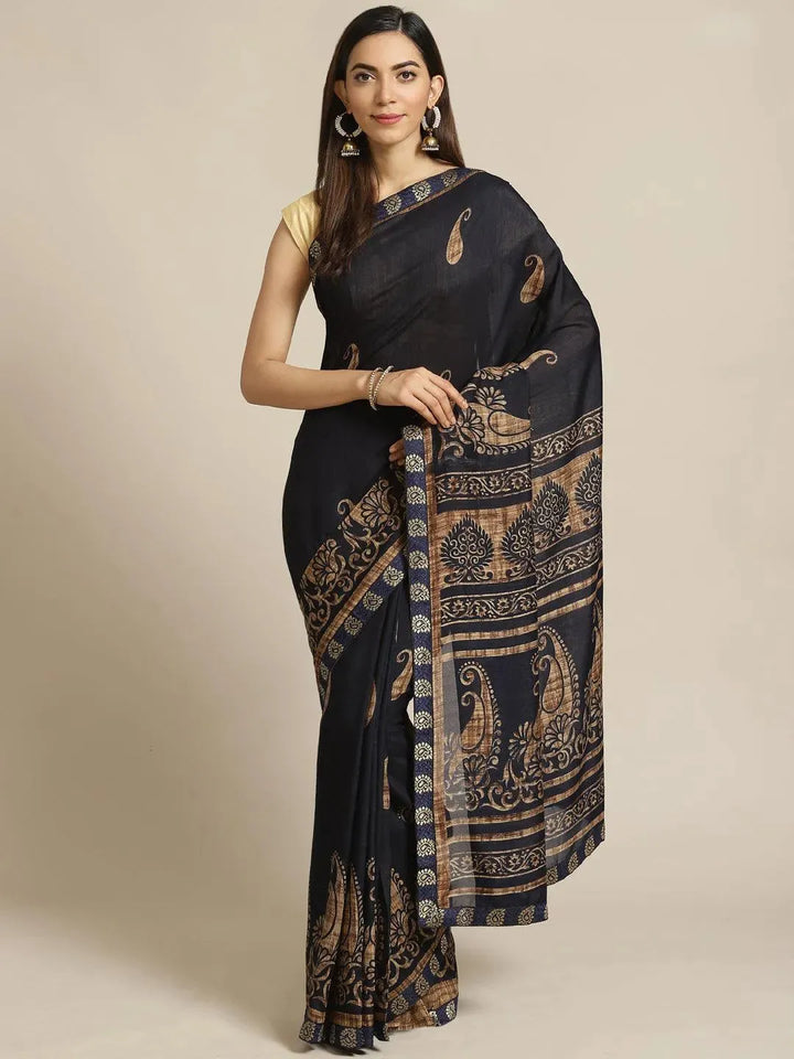 Blue Printed Chiffon Saree - Libas