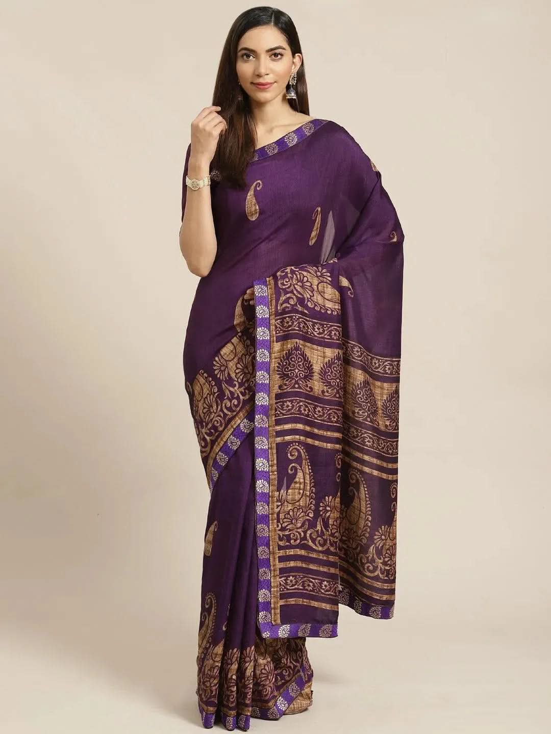 Blue Printed Chiffon Saree - Libas 