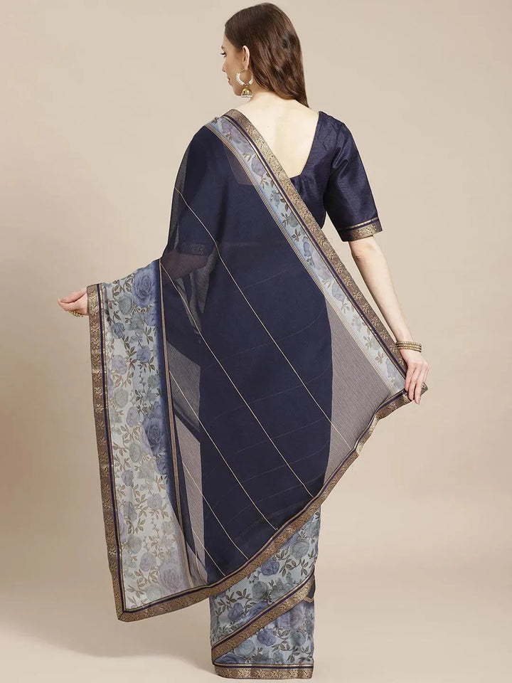 Blue Printed Chiffon Saree - Libas