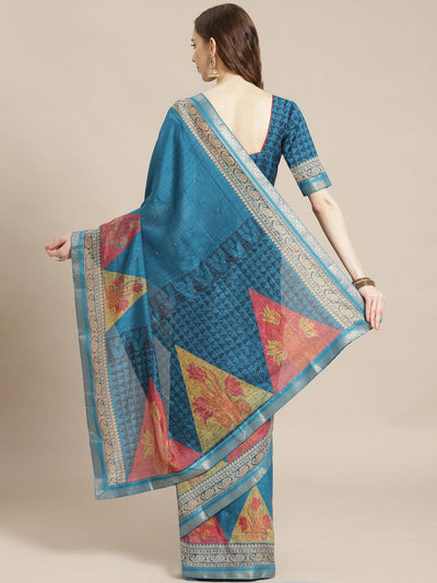 Blue Printed Chiffon Saree - Libas