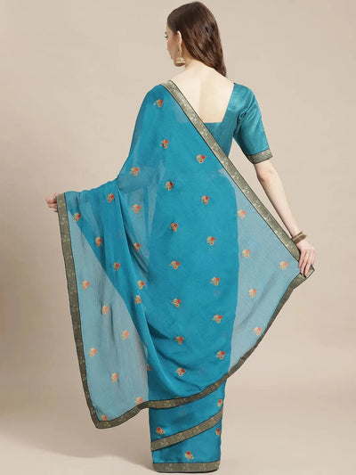 Blue Printed Chiffon Saree - Libas