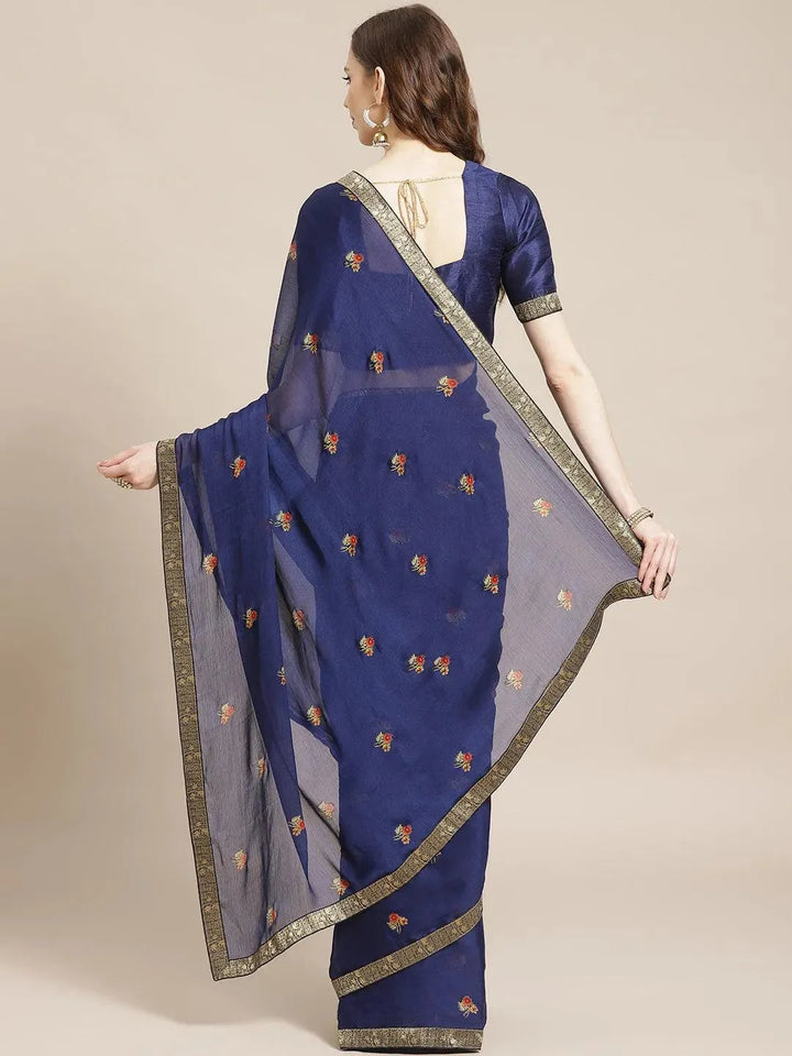 Blue Printed Chiffon Saree - Libas