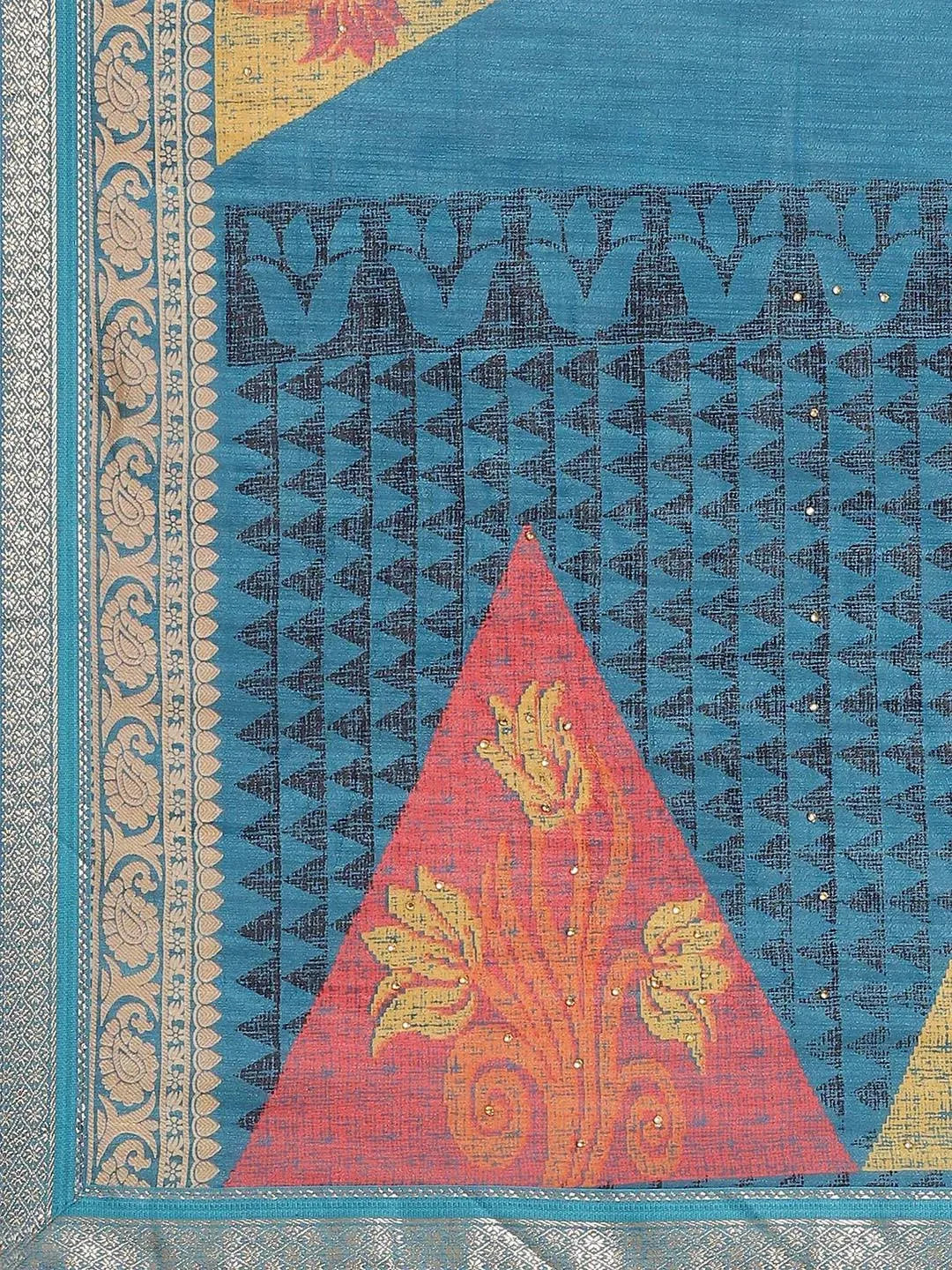 Blue Printed Chiffon Saree - Libas 