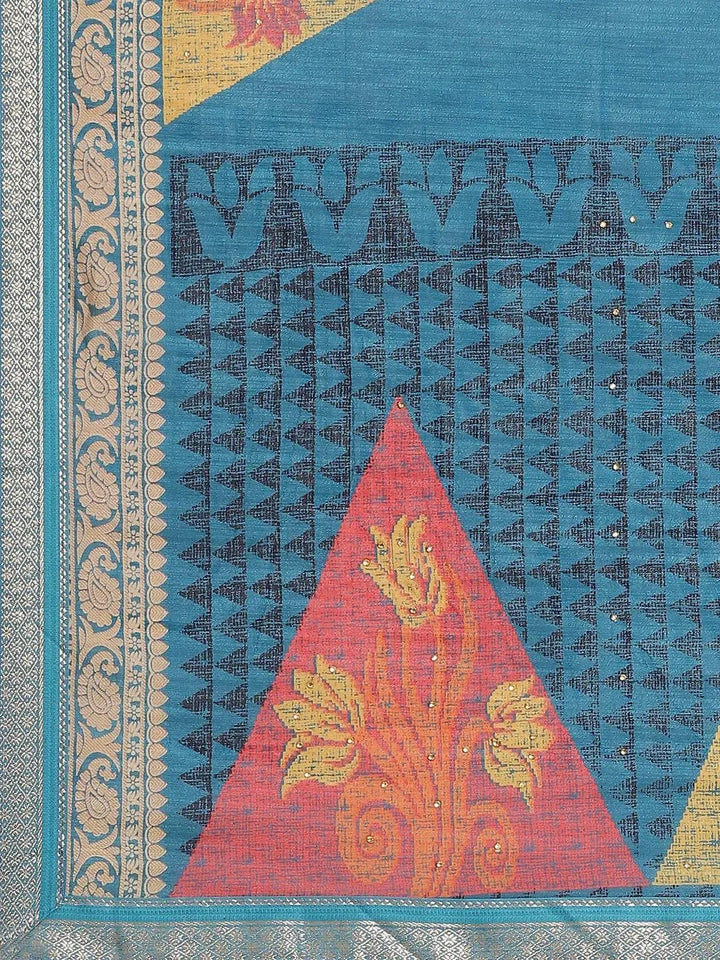 Blue Printed Chiffon Saree - Libas