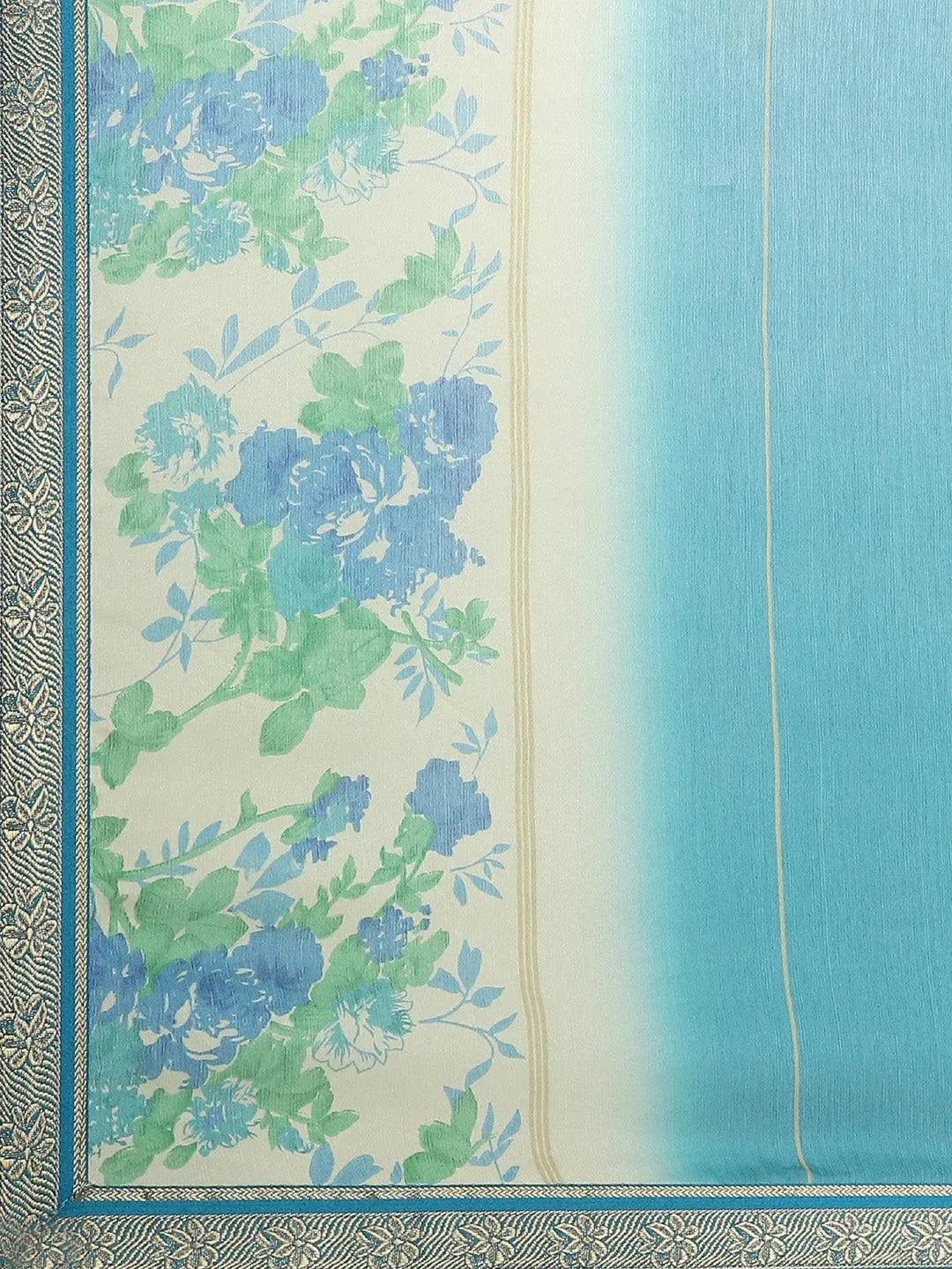 Blue Printed Chiffon Saree - Libas 