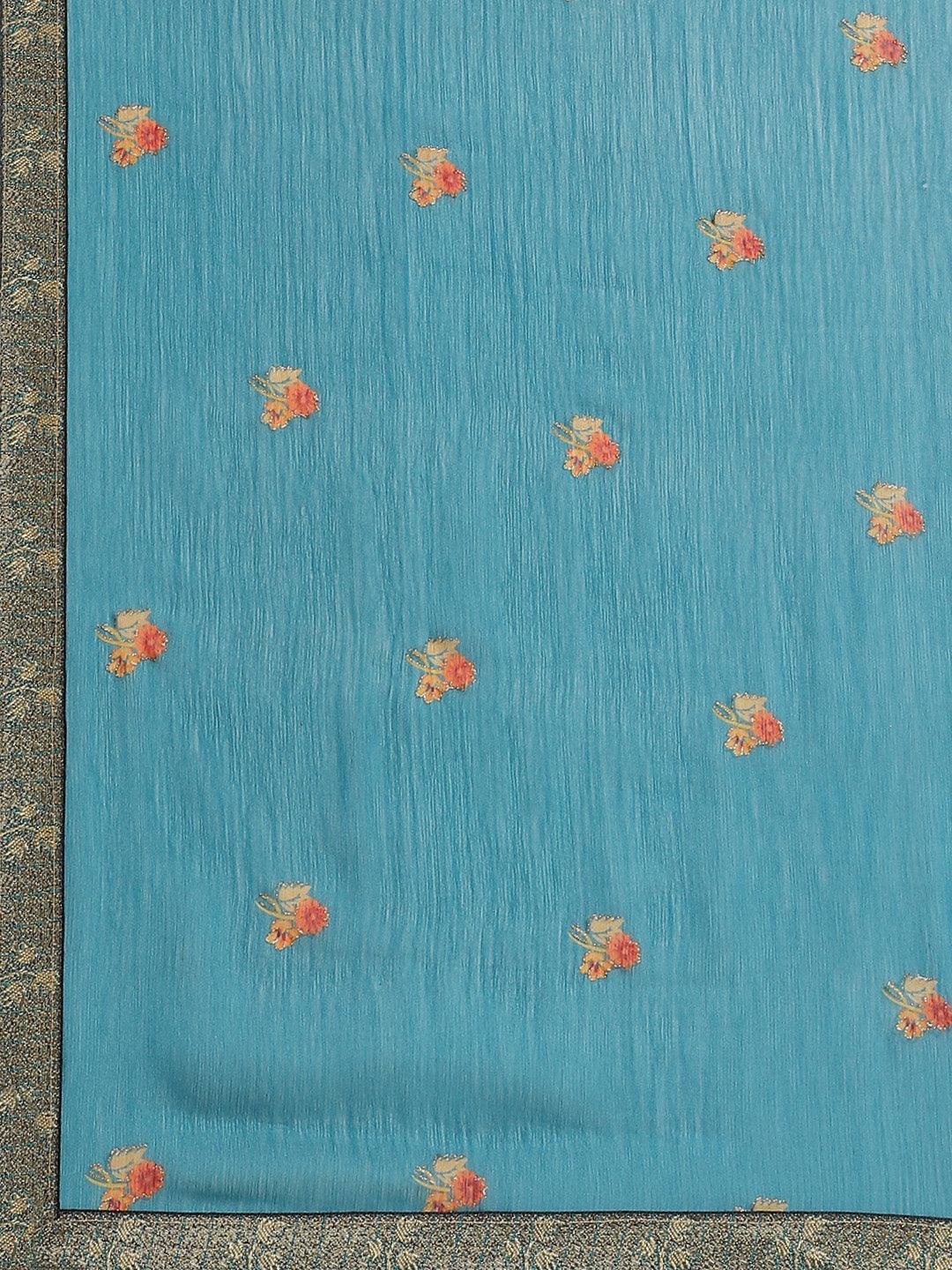 Blue Printed Chiffon Saree - Libas