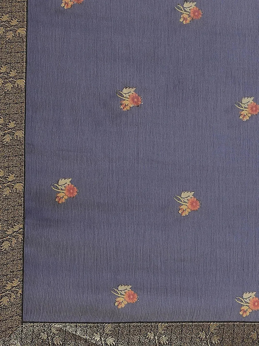 Blue Printed Chiffon Saree - Libas 