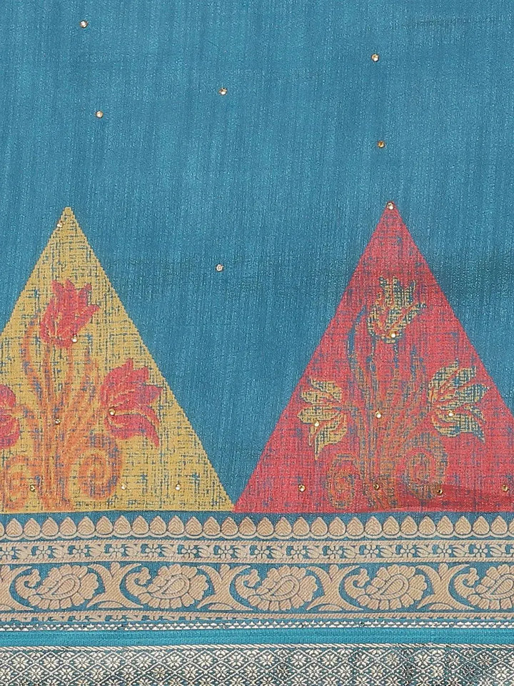 Blue Printed Chiffon Saree - Libas