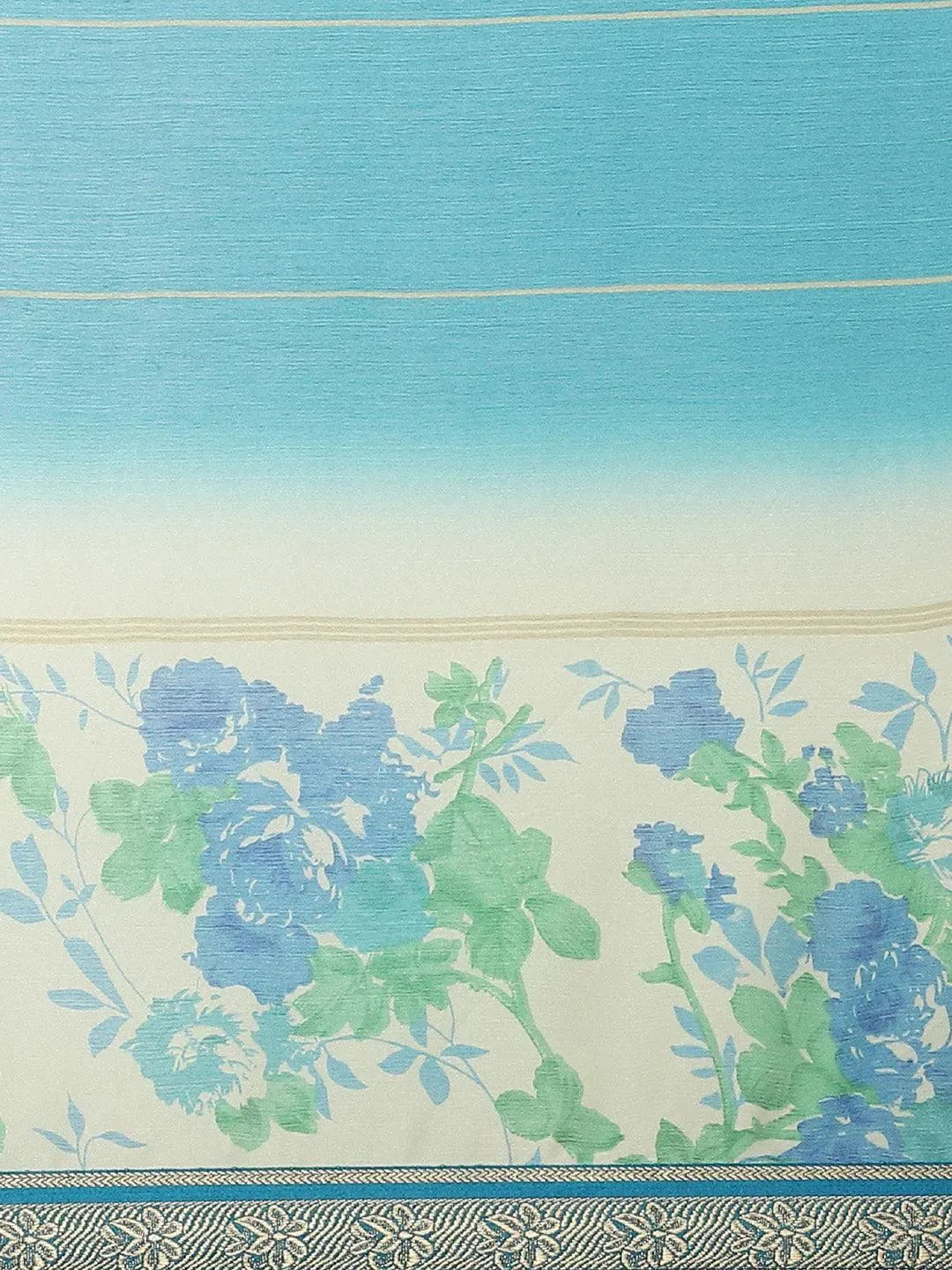 Blue Printed Chiffon Saree - Libas 