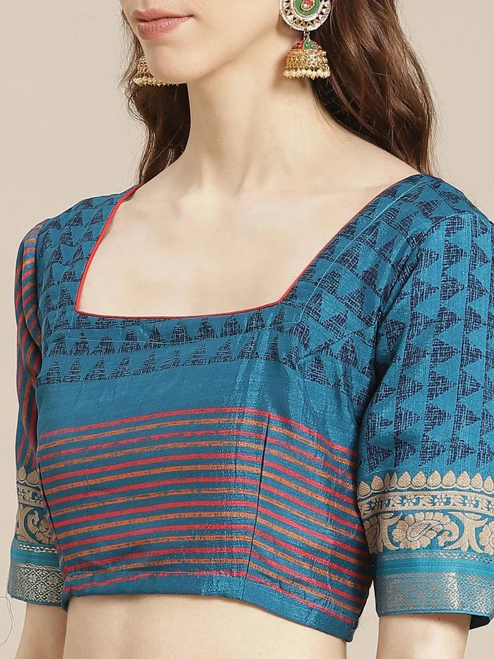 Blue Printed Chiffon Saree - Libas