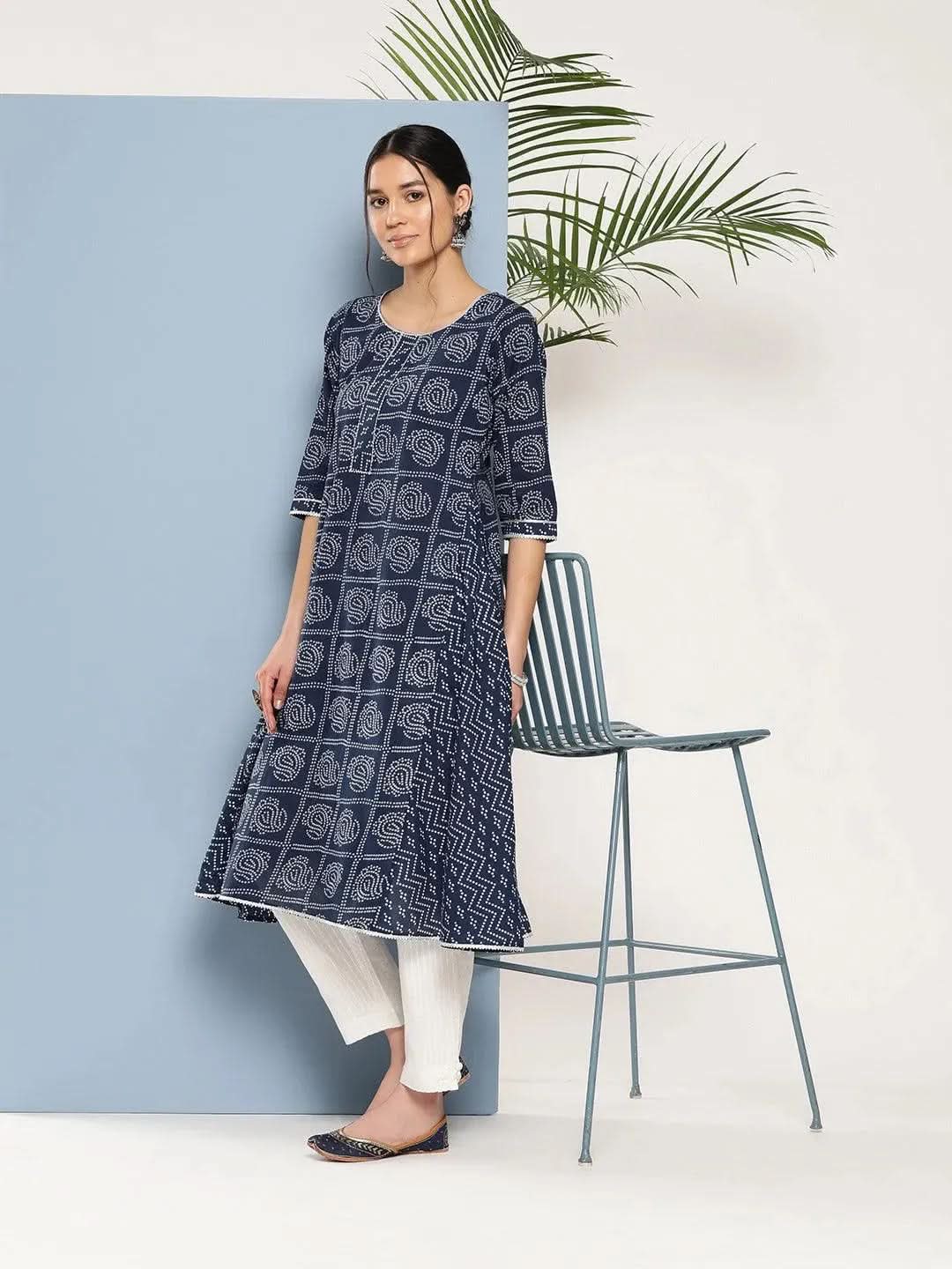 Maroon Printed Cotton A-Line Kurta Set main image 0
