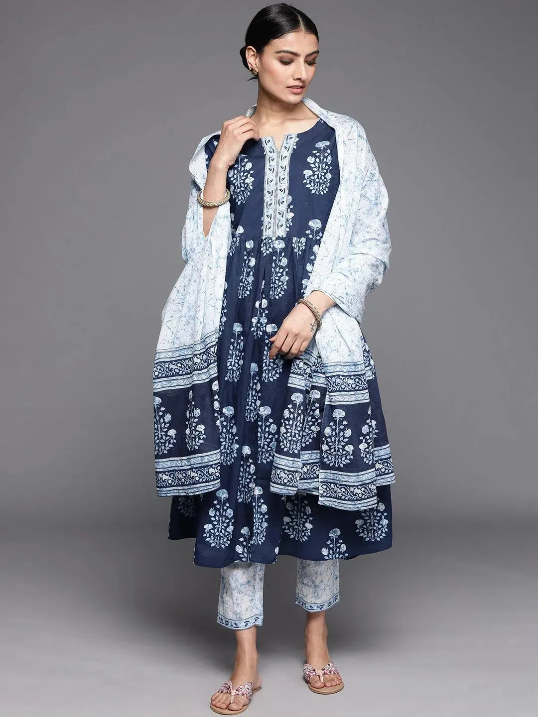 Blue Printed Cotton Suit Set - Libas