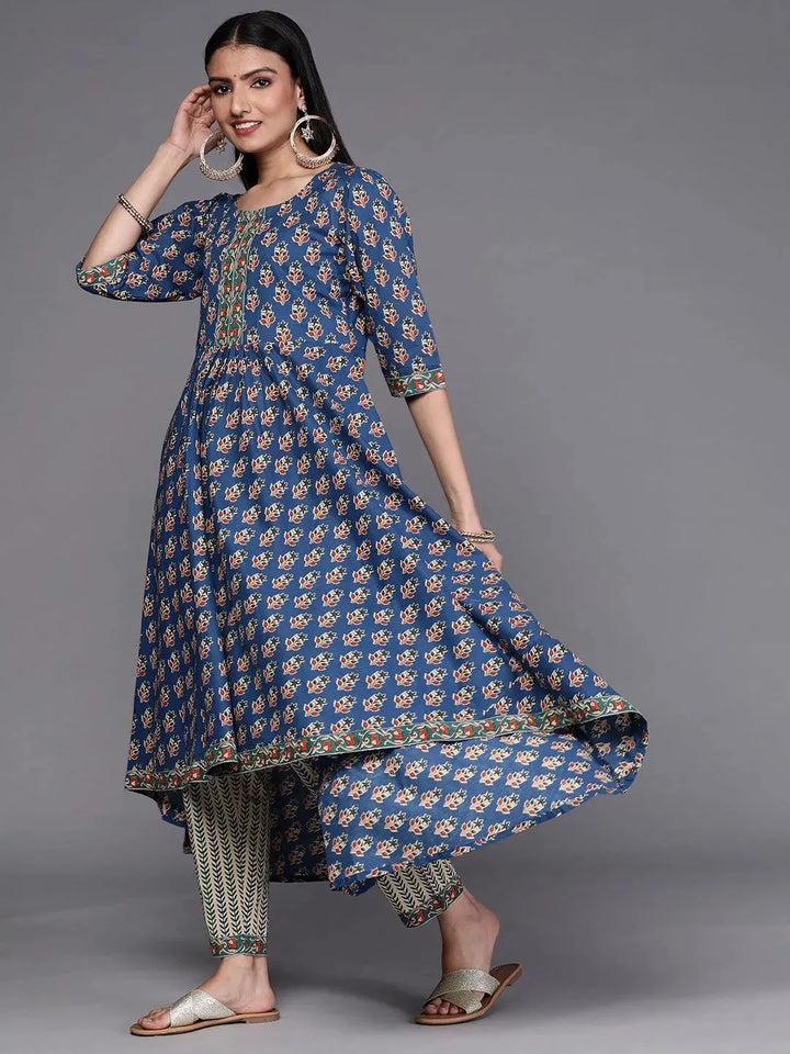 Blue Printed Cotton Suit Set - Libas