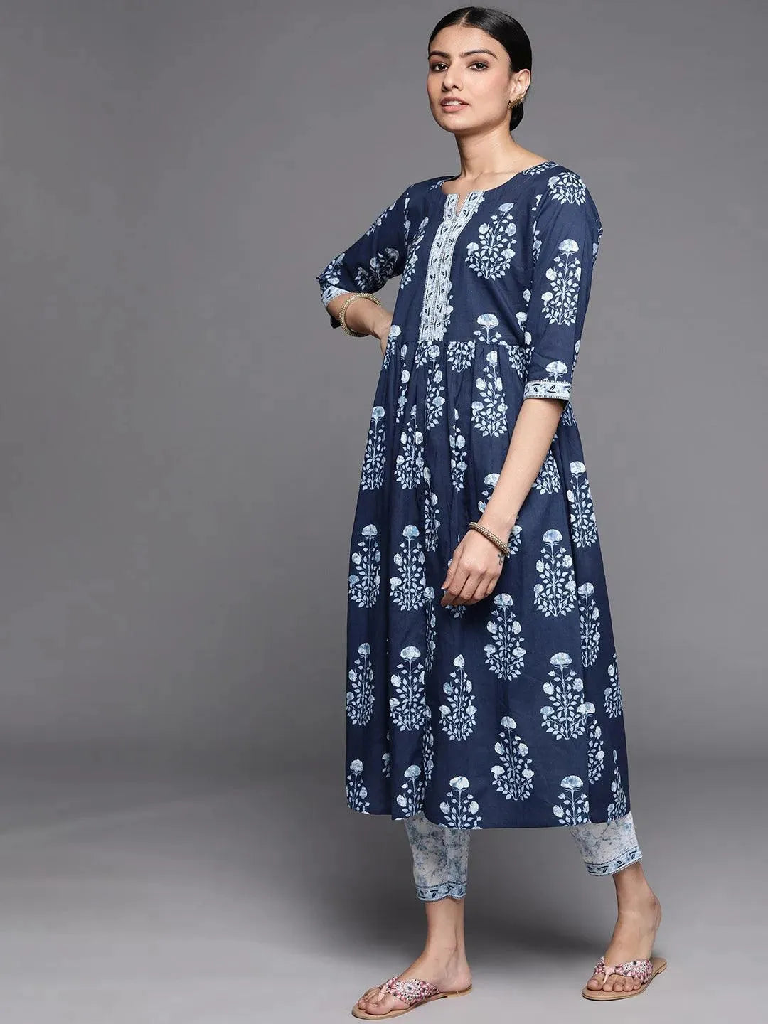 Blue Printed Cotton Suit Set - Libas