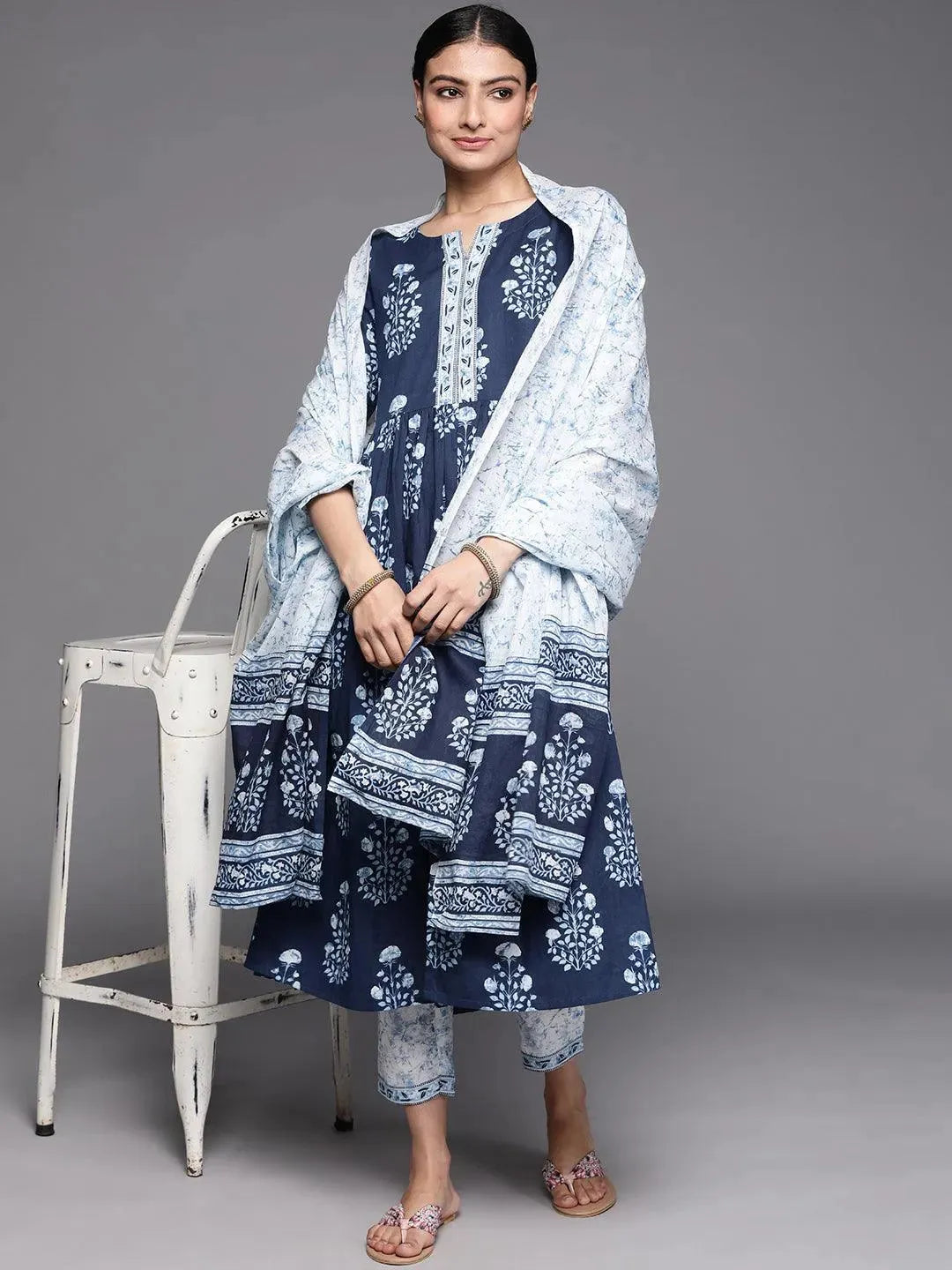 Blue Printed Cotton Suit Set - Libas