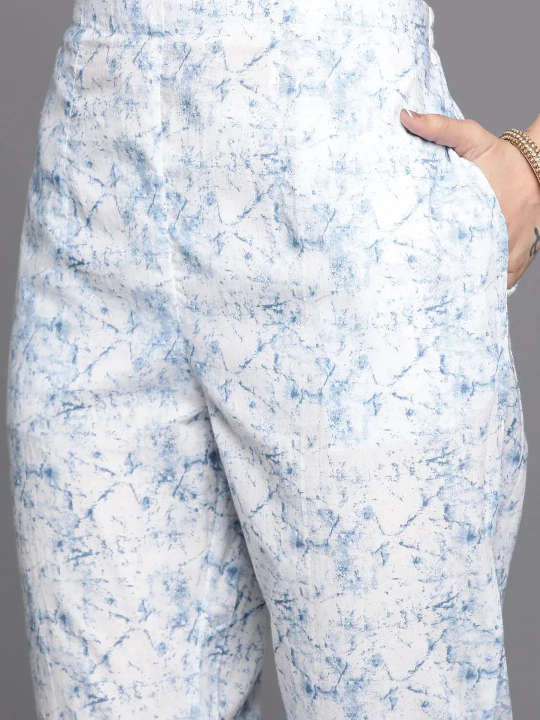 Blue Printed Cotton Suit Set - Libas 