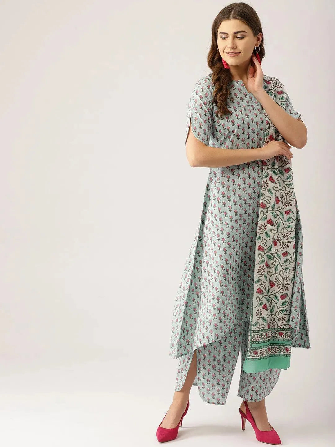 Blue Printed Cotton Suit Set - Libas