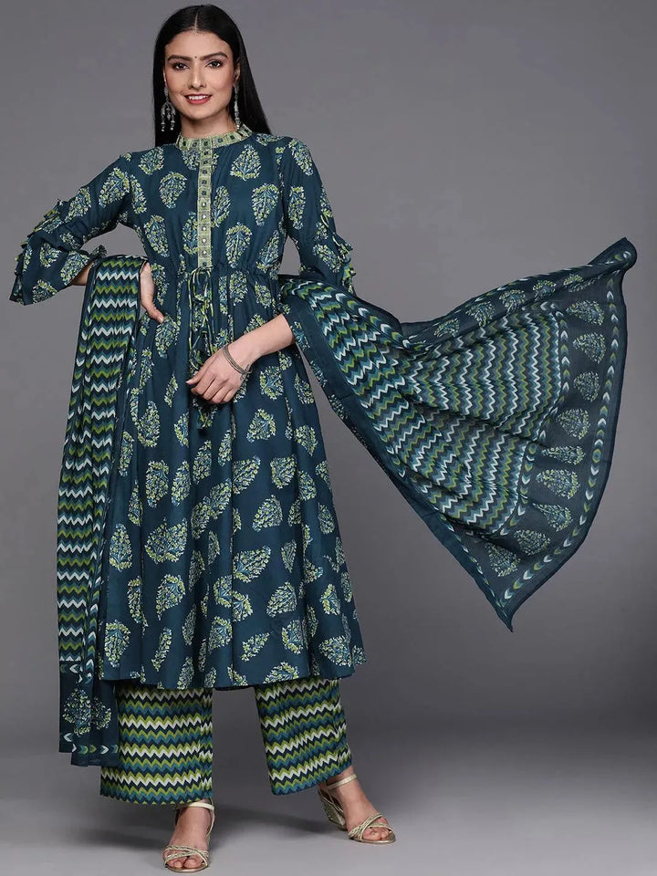 Blue Printed Cotton Suit Set - Libas