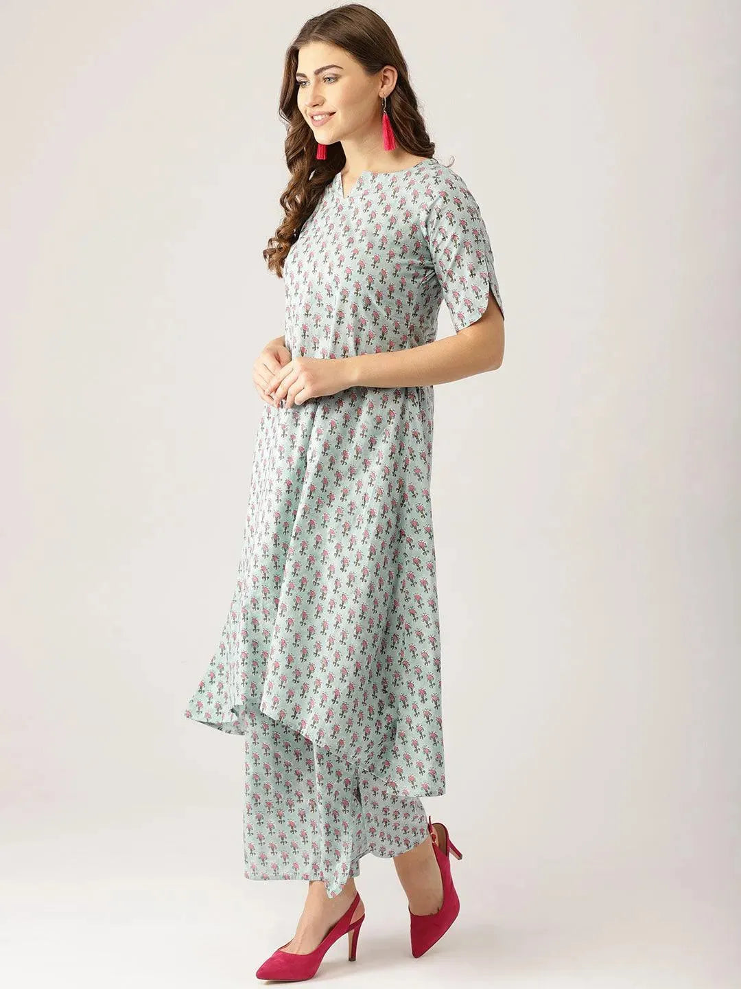 Blue Printed Cotton Suit Set - Libas 