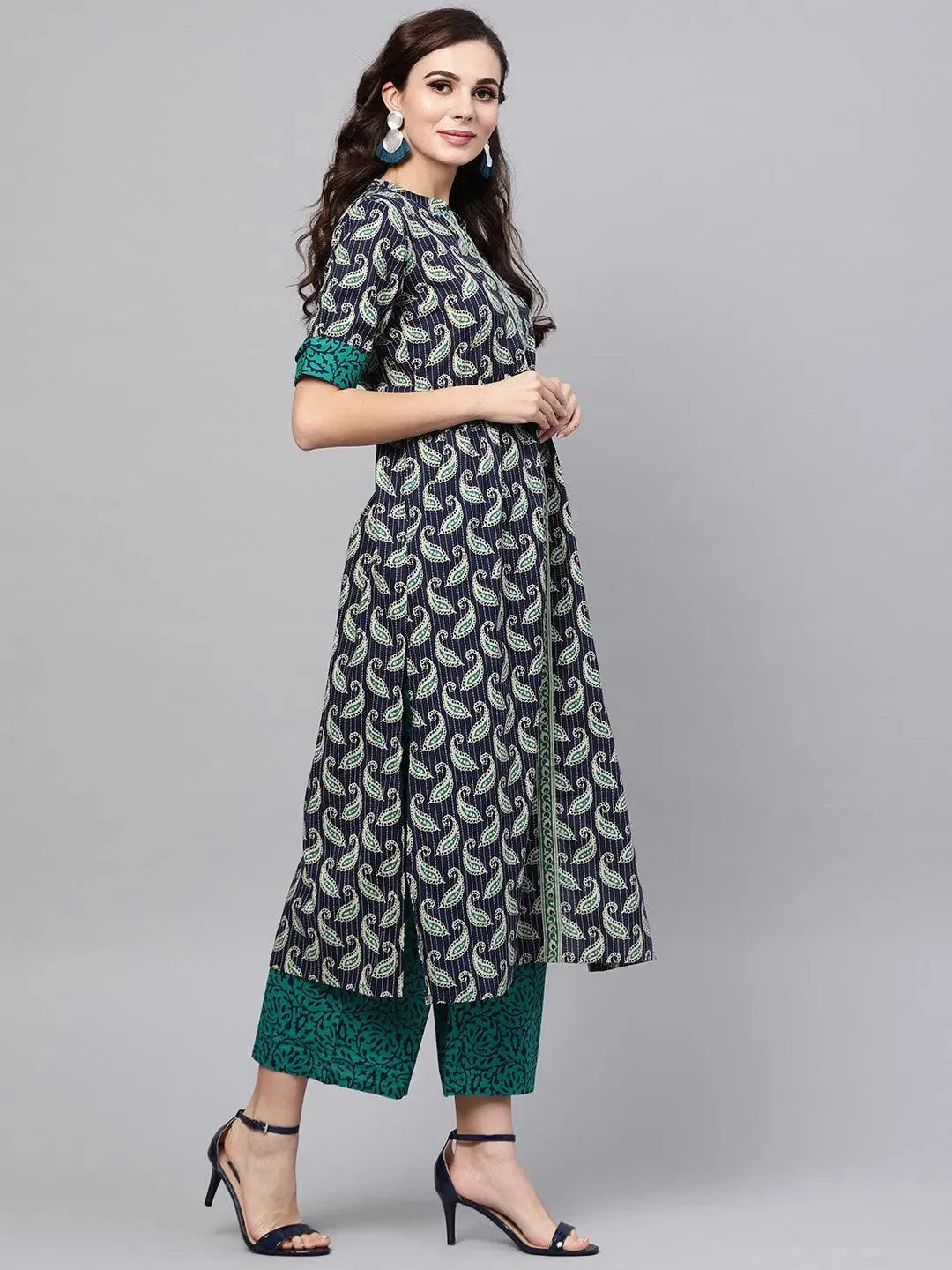 Blue Printed Cotton Suit Set - Libas