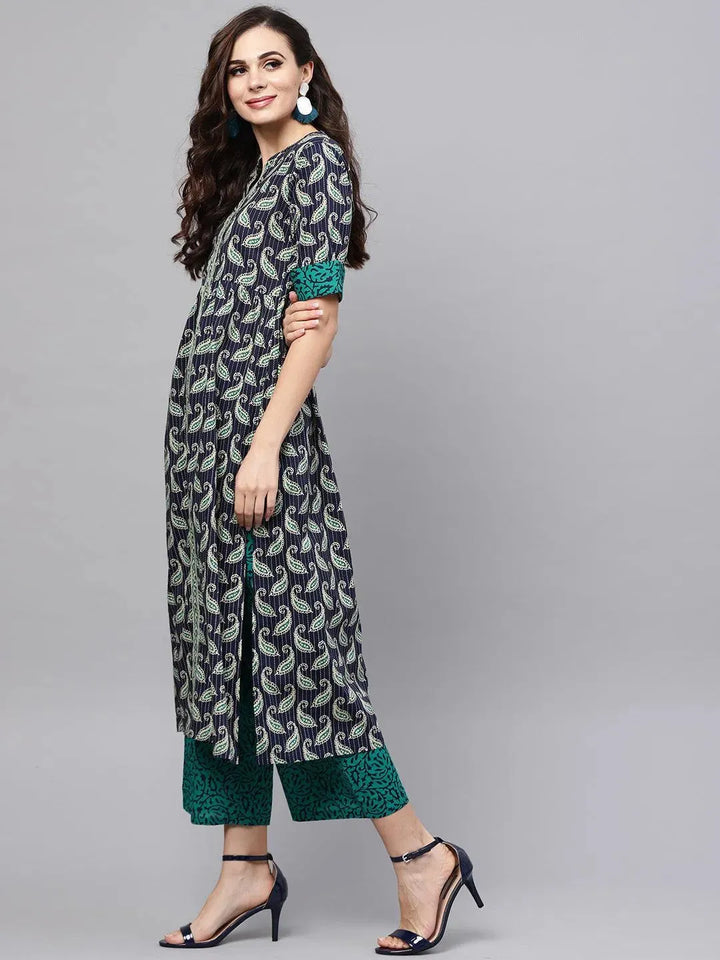 Blue Printed Cotton Suit Set - Libas