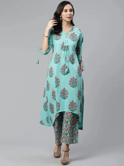 Blue Printed Cotton Kurta Set - Libas