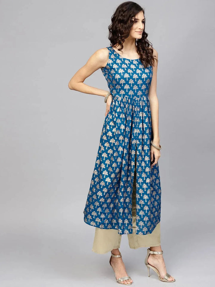 Blue Printed Cotton Kurta Set - Libas