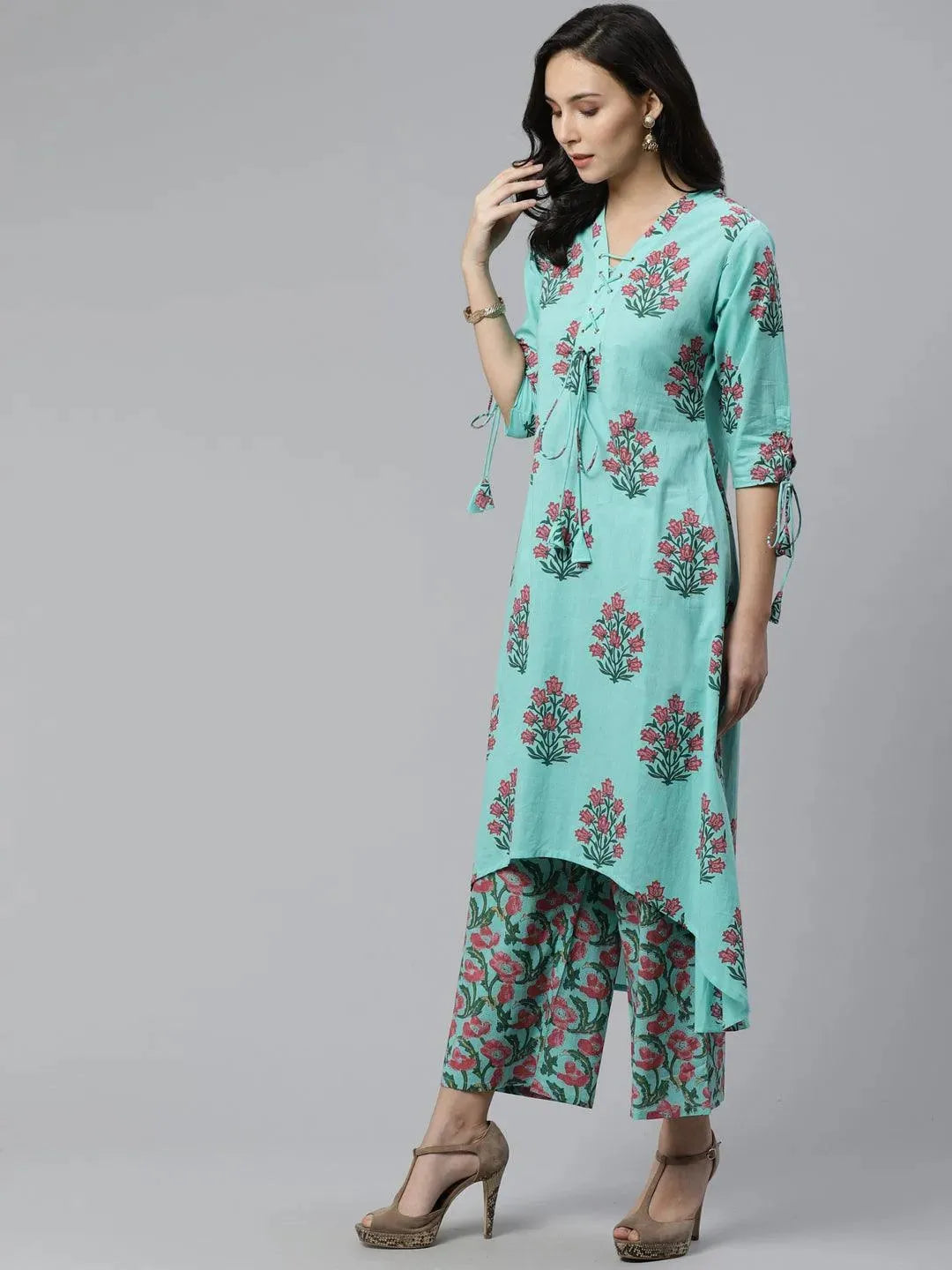 Blue Printed Cotton Kurta Set - Libas