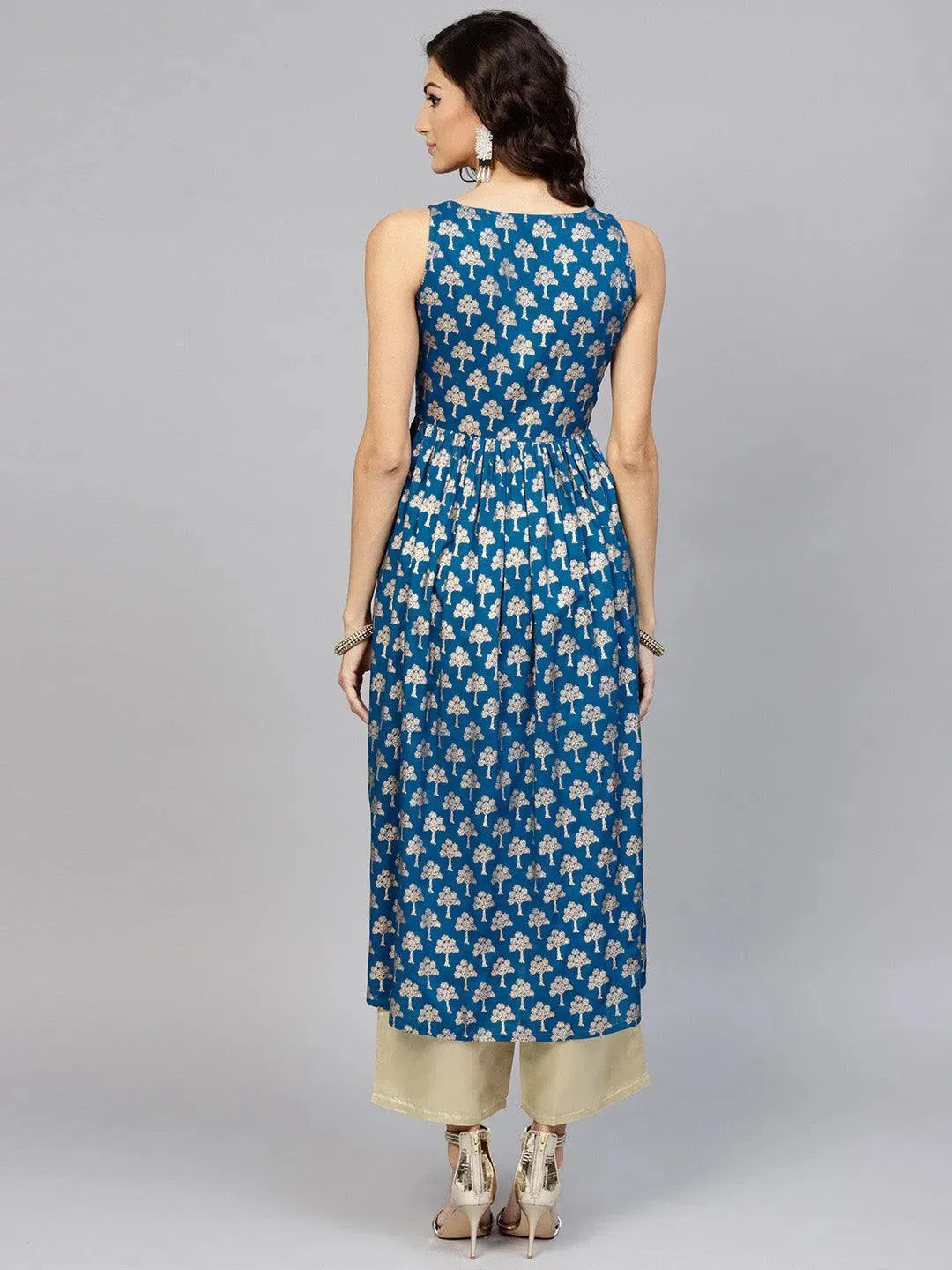 Blue Printed Cotton Kurta Set - Libas