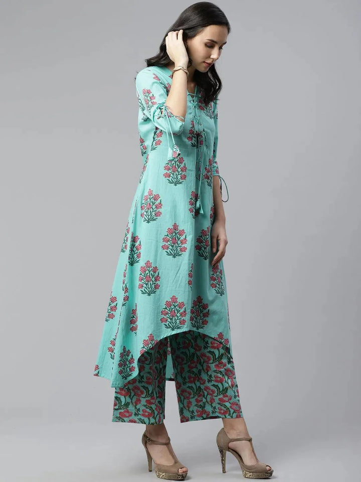 Blue Printed Cotton Kurta Set - Libas