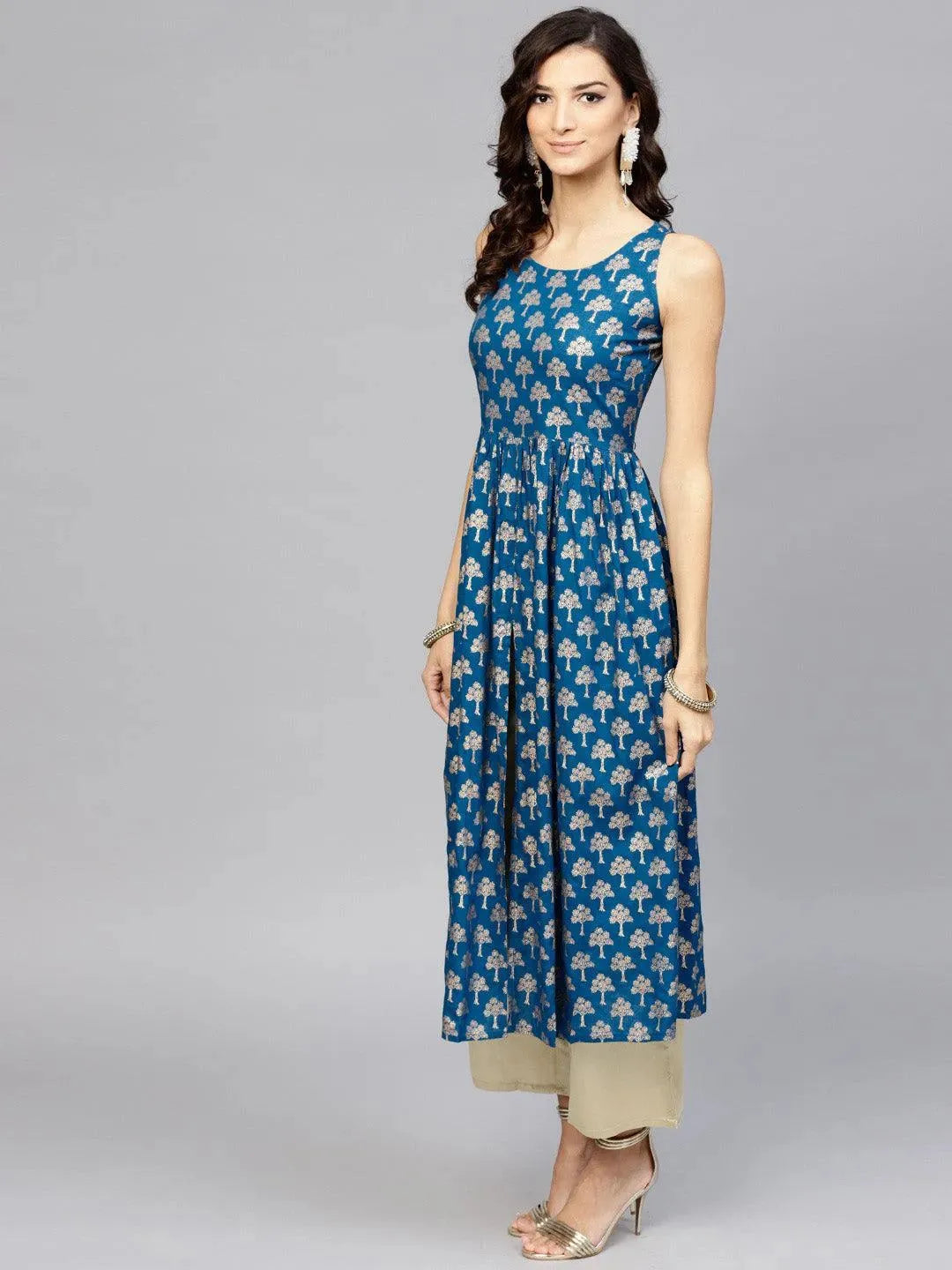 Blue Printed Cotton Kurta Set - Libas