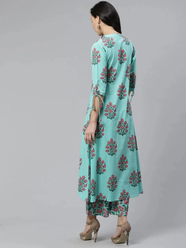 Blue Printed Cotton Kurta Set - Libas