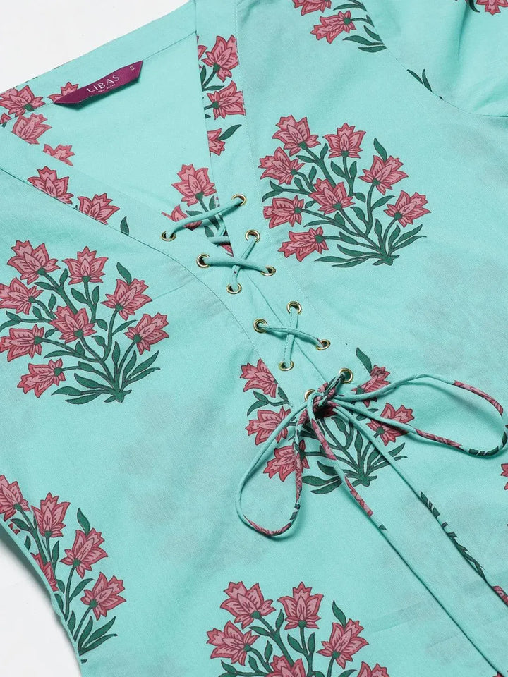Blue Printed Cotton Kurta Set - Libas